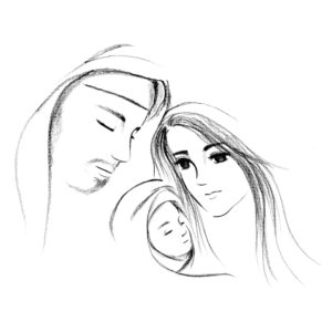 Baby Jesus and Mary Joseph hand drawn illustration | Christmas season scene | Christian art drawing