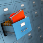 3d illustration of archive with red folder