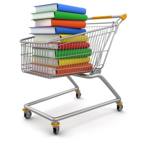 Shopping Carts and Stack of Books (clipping path included)